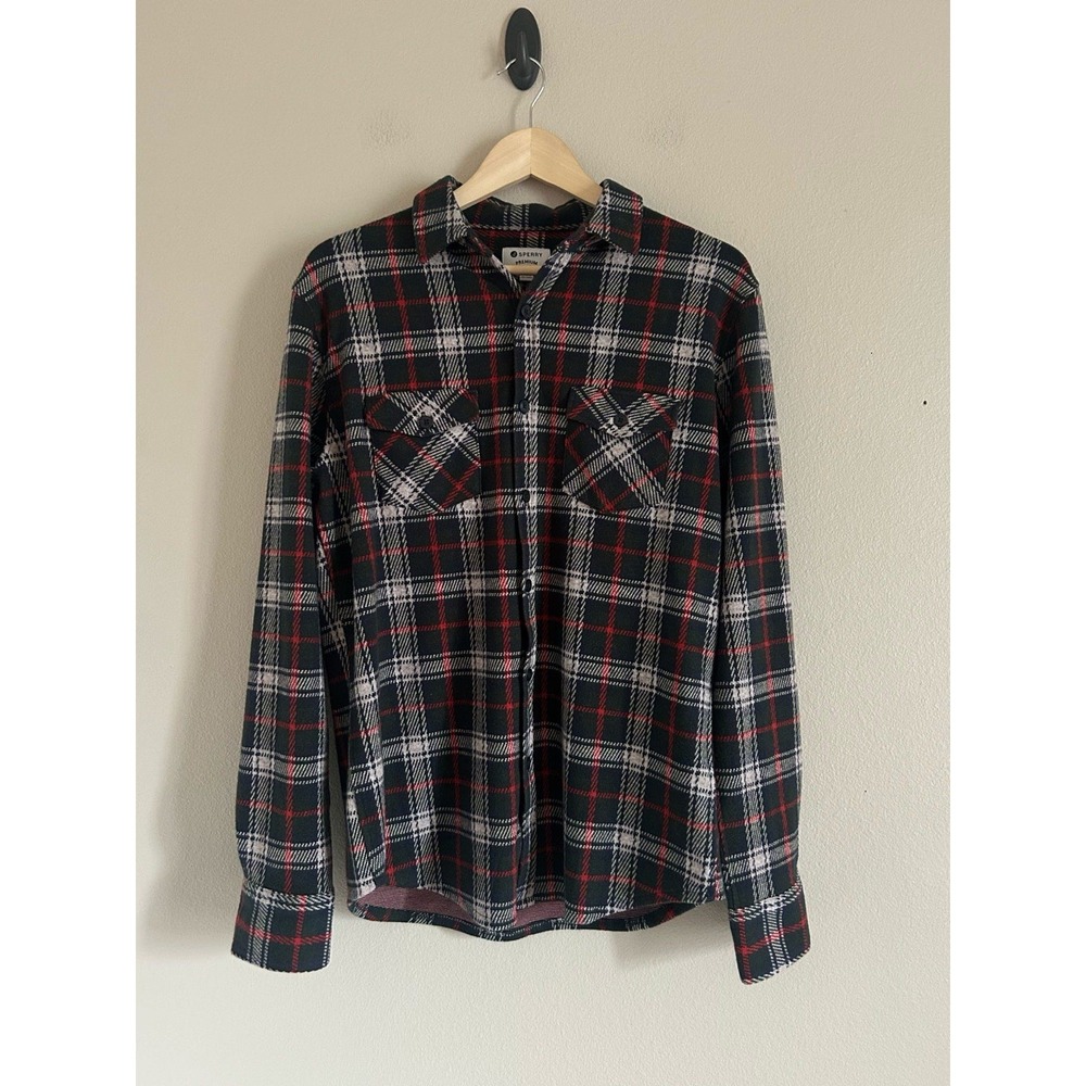 Sperry Women's Red & Navy  Plaid Button‎ Up Flannel Shirt Size M  EUC